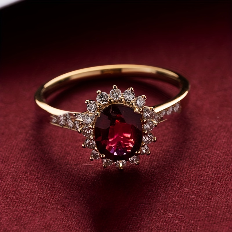 925 Sterling Silver Red Gemstone Rose Flower Ring